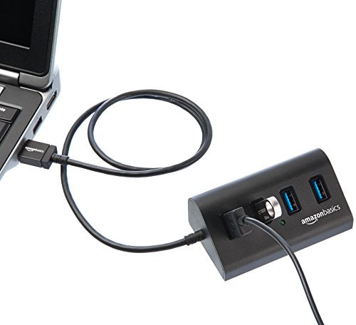 Amazon Basics - USB-Hub, USB 3.1 Typ A, 4-poliger Hub, Aluminium, Schwarz - EDV-Guru (Guru e.U.)
