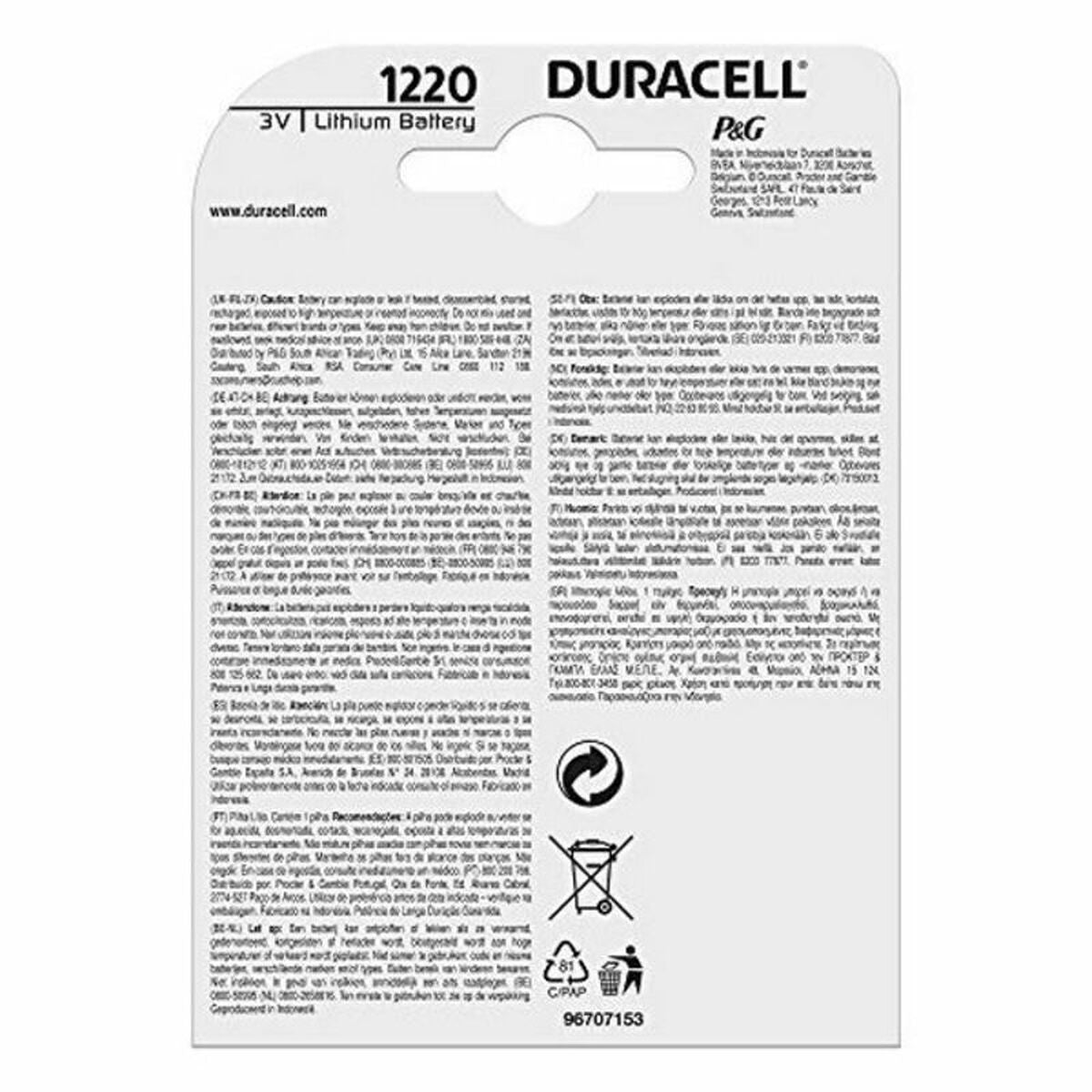 Lithium-Knopfzelle DURACELL DL1220 CR1220