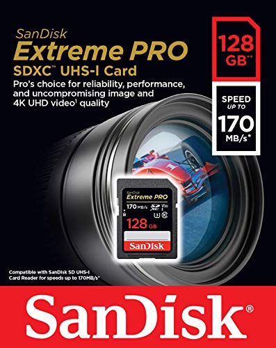 SanDisk Extreme Pro SDXC UHS-I Speicherkarte 128 GB (V30, Übertragungsgeschwindigkeit 170 MB/s, U3, 4K-UHD-Videos, temperaturbeständig) - EDV-Guru (Guru e.U.)