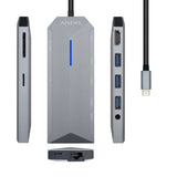 Hub USB Aisens USB-C Dock 9 en 1, USB-C a 1x HDMI, 1xRJ45, 3x USB, 1x PD, 1x Audio, 1x SD, 1x Micro SD, Gris, 15 cm
